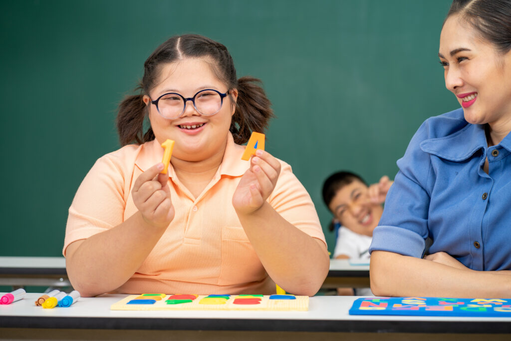 young woman with autism doing activities