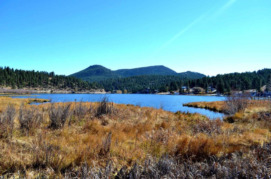 Mountain and lake view in Evergreen, Colorado